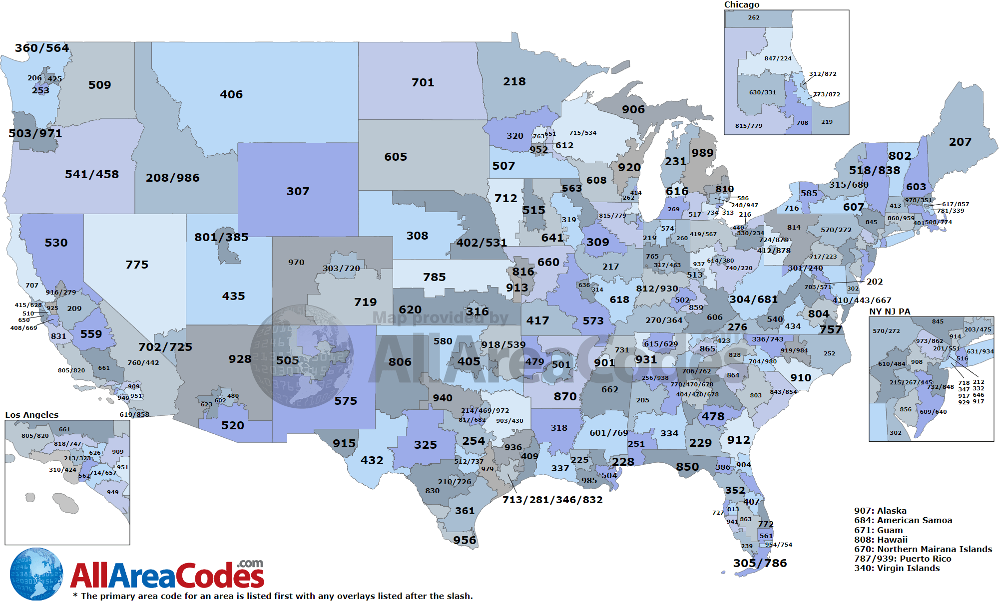 There are 335 area codes in the United States. 